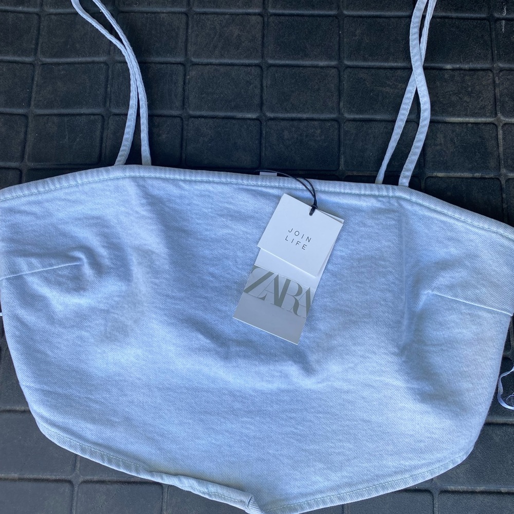 ZARA light blue denim corset top size L